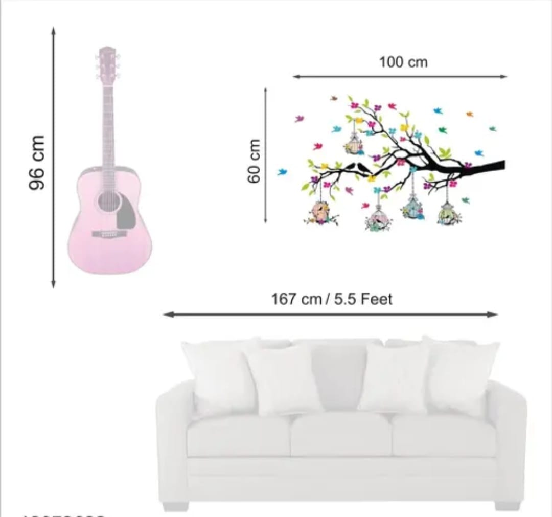 Heaven Decors - Tree Branches With Birdcage And Flower- Wall Decoration Sticker Home