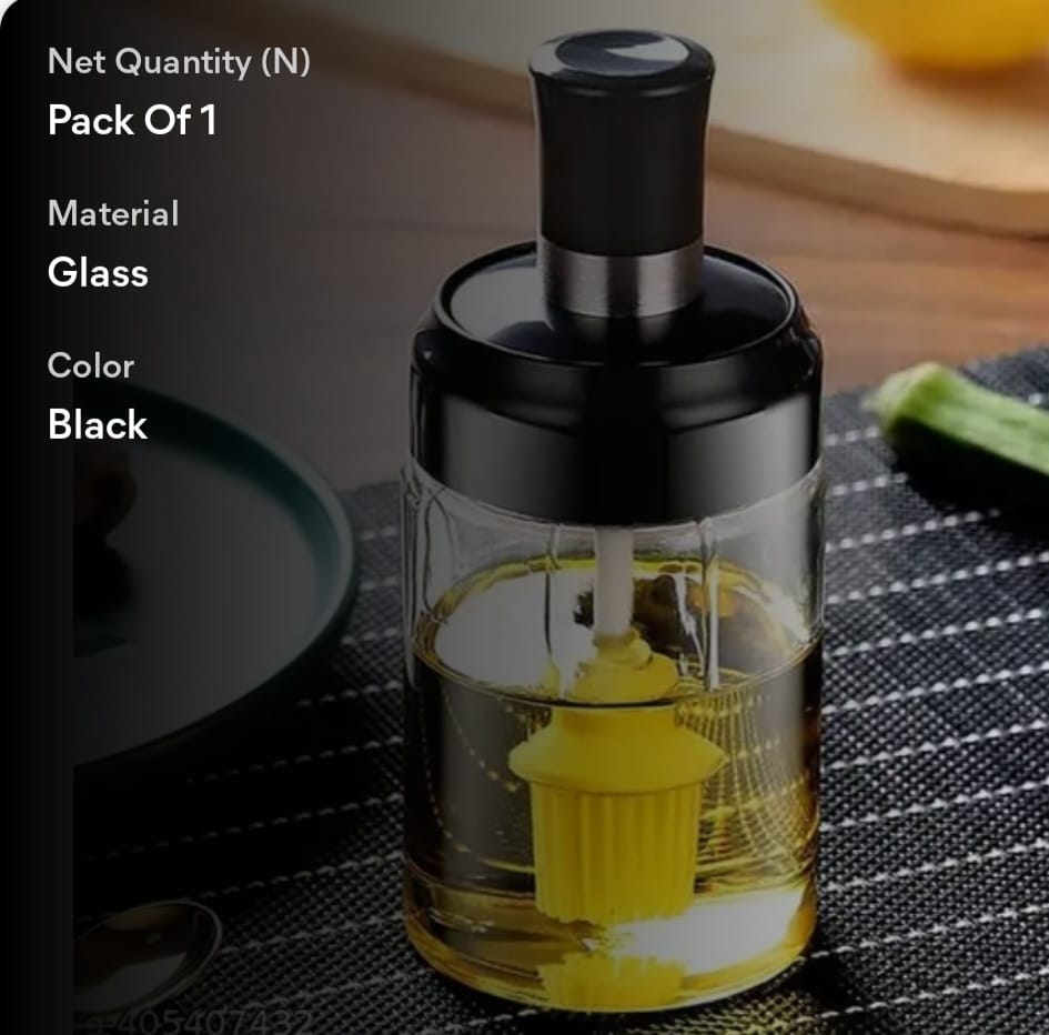 Oil Bottle with Brush for Kitchen (Transparent - 250ml)