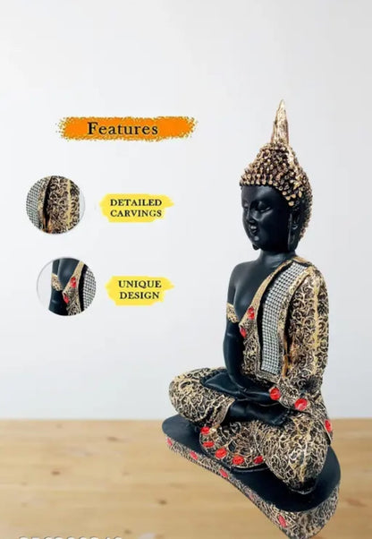 Impressive Handicraft Polyresin Sitting Buddha Idol Statue Showpiece for Home, Living Room, Office