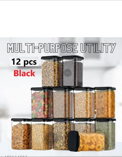 Unbreakable Containers for Kitchen Storage Set, 1100ml Kitchen Containers Set, Black (Pack of 12)