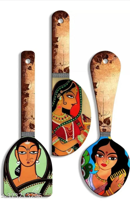 saf Set of 3 Rajasthani culture Spoon Shape Designer MDF Wall Hanging|Wall Decoration