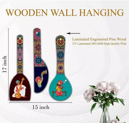 saf Set of 3 Rajasthani culture Spoon Shape Designer MDF Wall Hanging|Wall Decoration