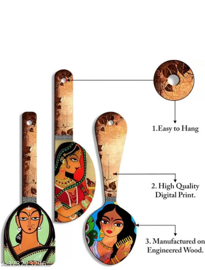 saf Set of 3 Rajasthani culture Spoon Shape Designer MDF Wall Hanging|Wall Decoration