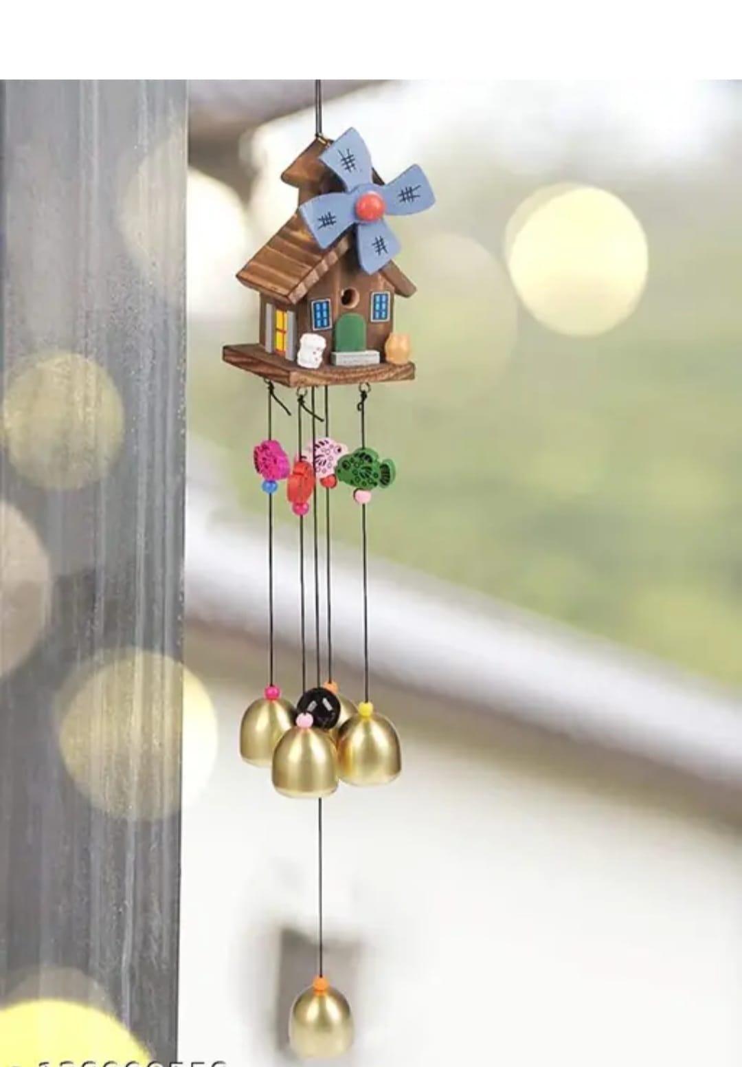 Wooden and aluminum 5 Bell House Decorative Hanging Wind Chimes for Home Positive Energy | Wind Chimes for Home Balcony